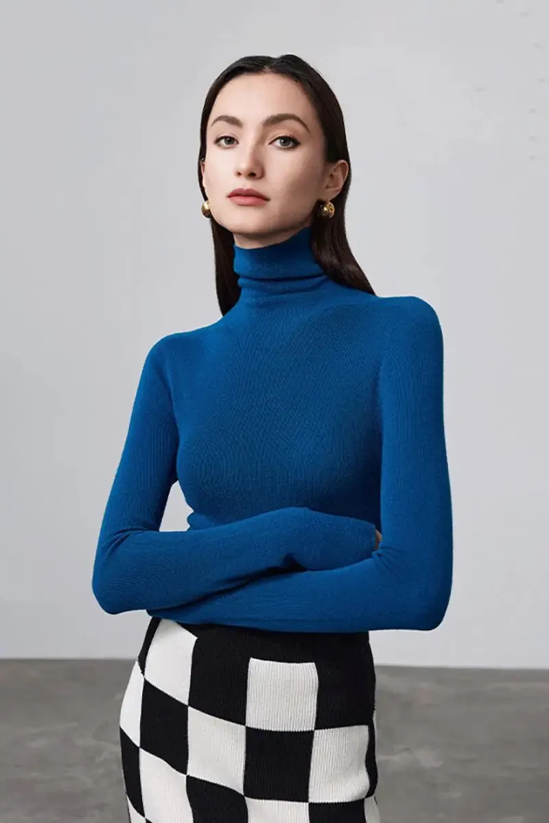 100 Merino Wool Seamless Knit Turtle Neck Sweater