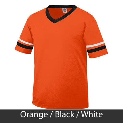 Alpha Epsilon Phi V-Neck Jersey with Striped Sleeves - 360 - TWILL