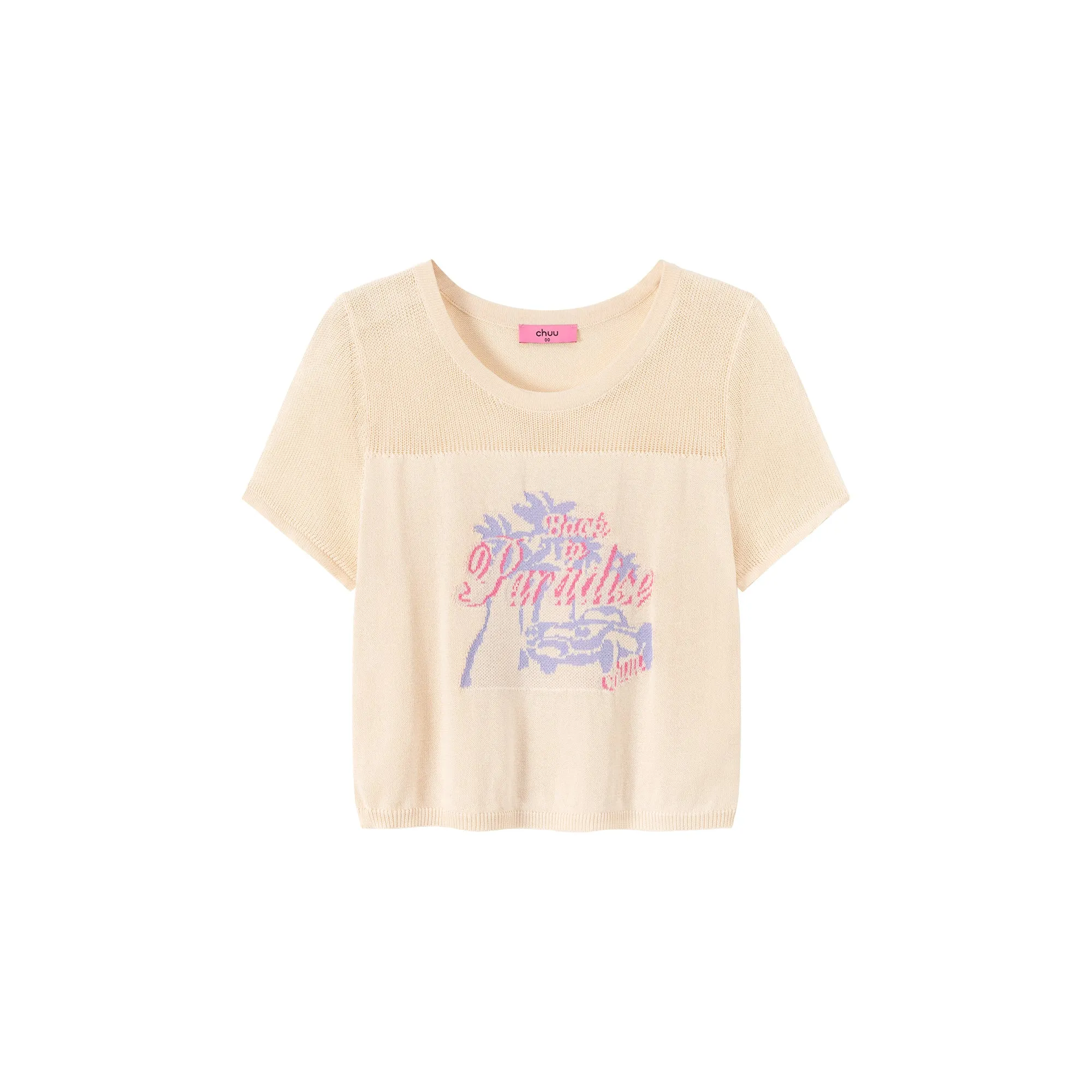 Back To Paradise Knit Neckline Color Cropped Top