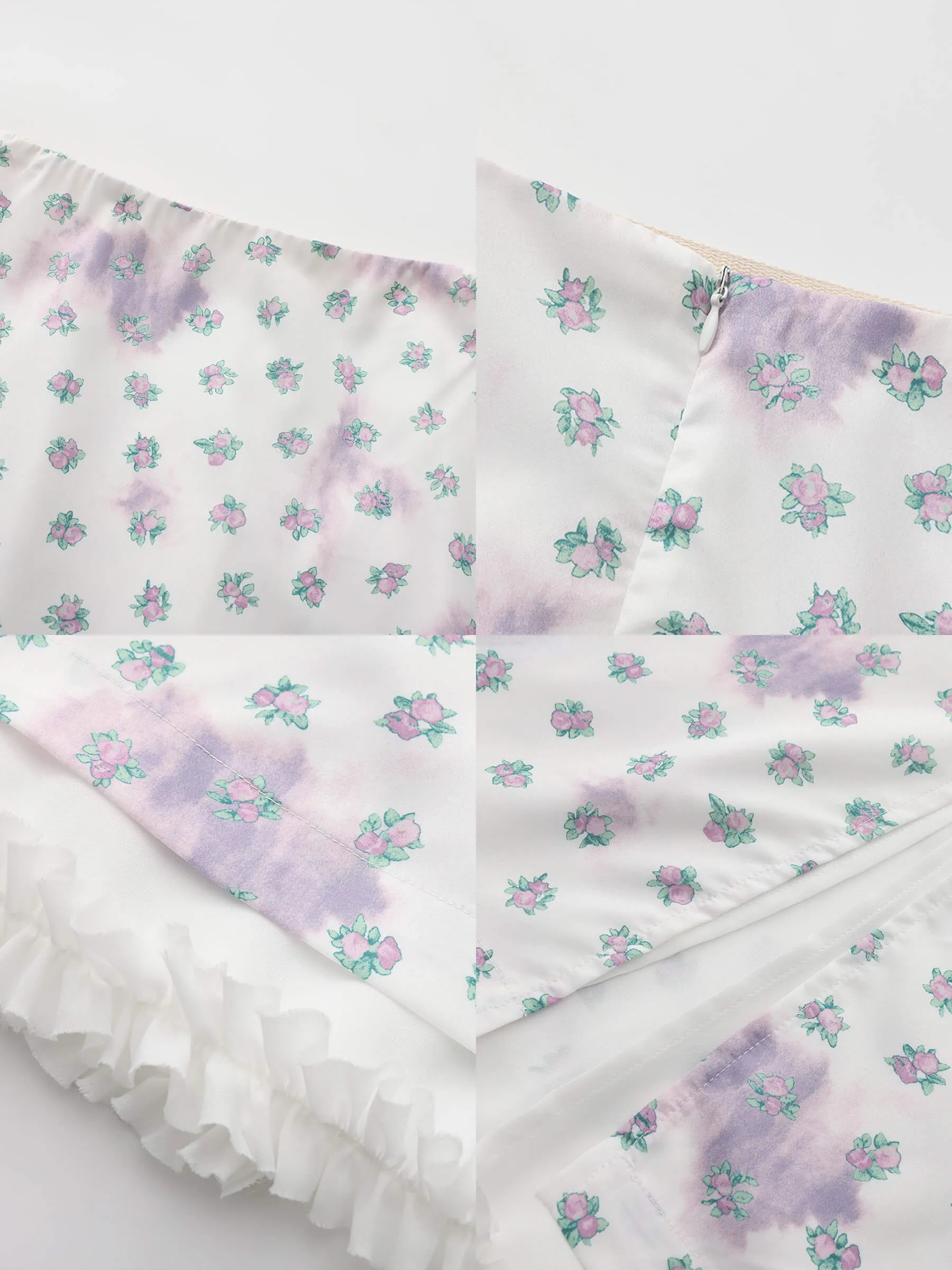 Lace Patchwork Floral Printed Skirt