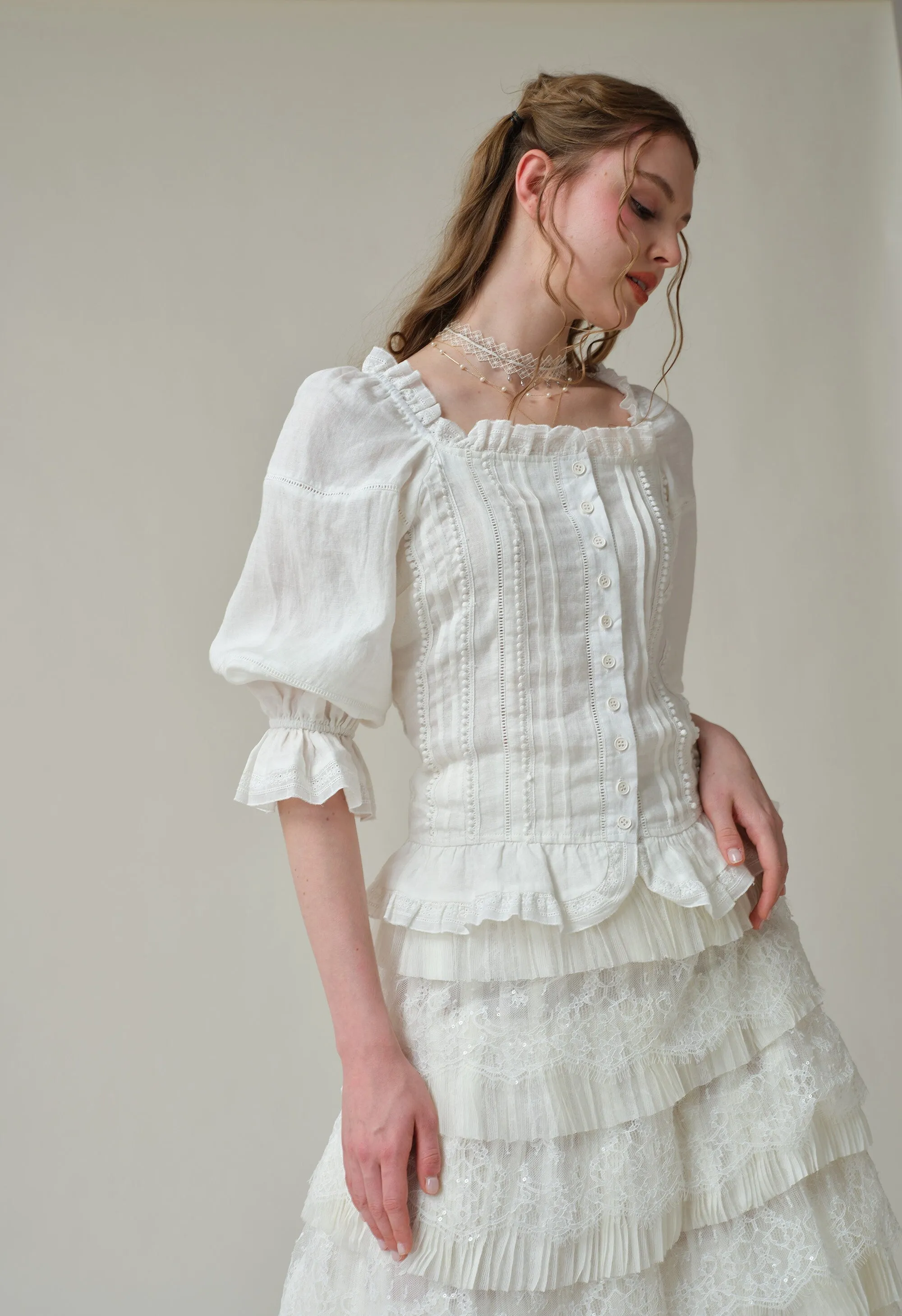 Martha 21 | Handmade lace linen blouse