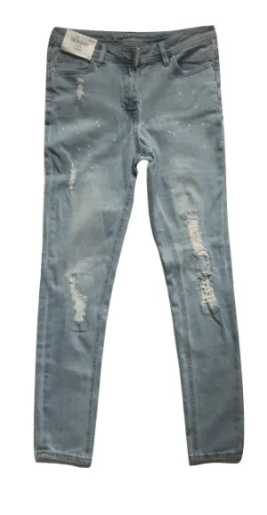 Next Petite Bleach Skinny Ripped Blue Jeans