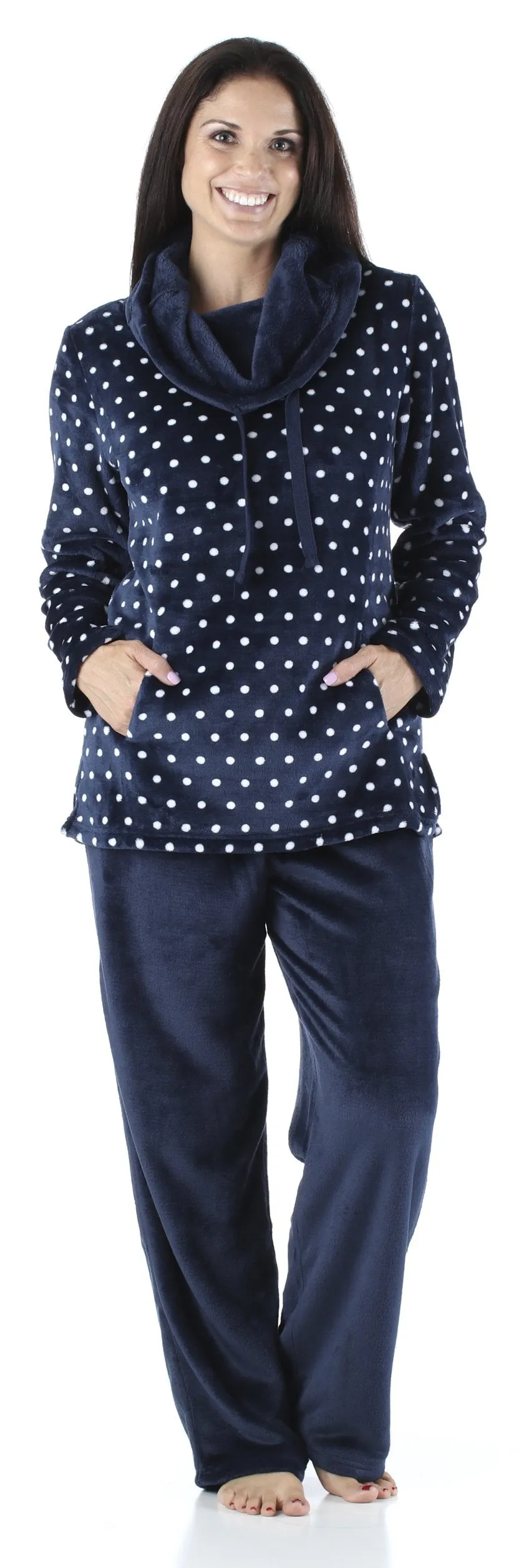 Sleepyheads Women's Sleepwear Fleece 2-Piece Cowl Neck Pullover Loungewear Pajama Set