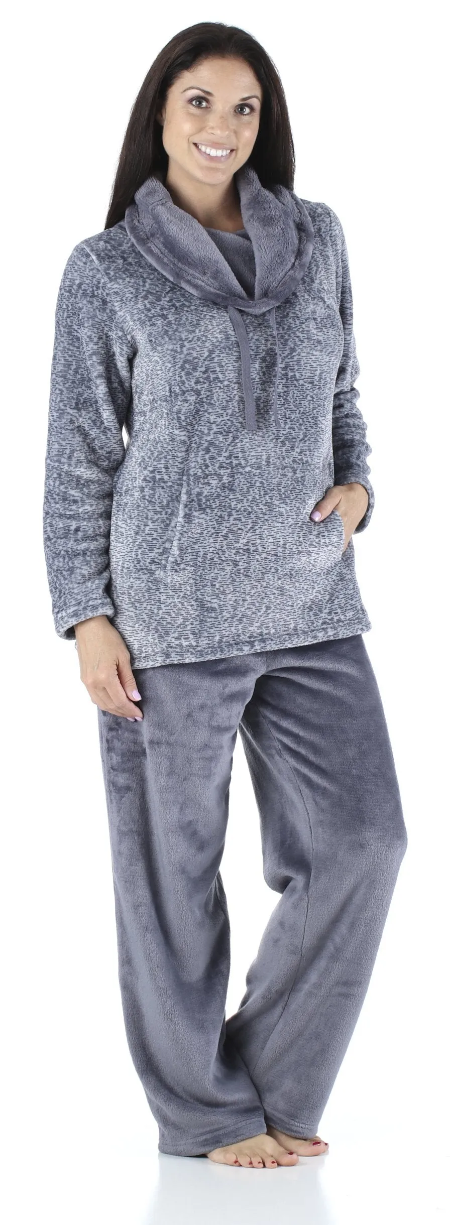 Sleepyheads Women's Sleepwear Fleece 2-Piece Cowl Neck Pullover Loungewear Pajama Set